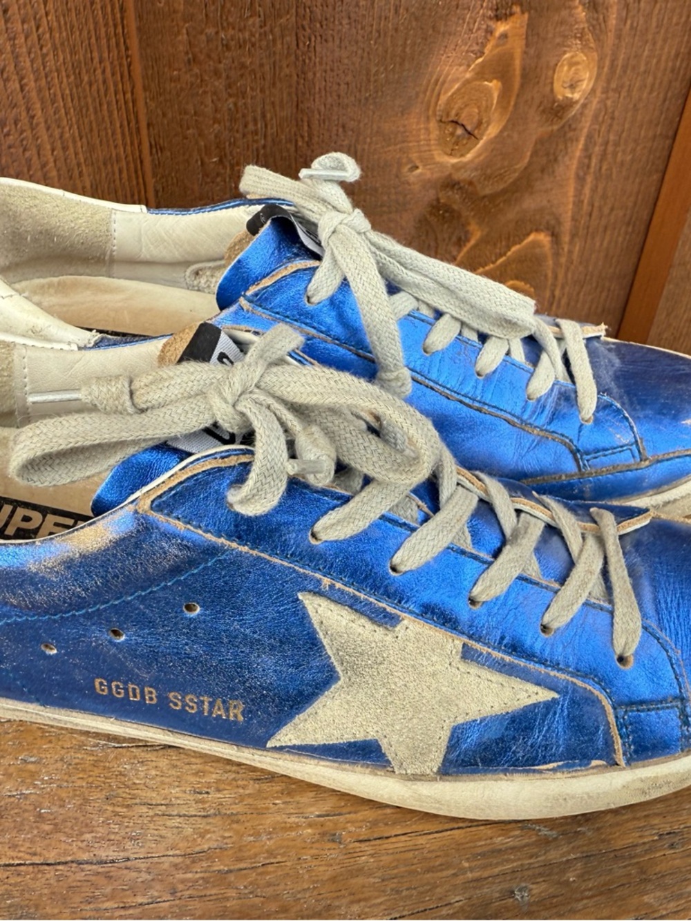 ✨ Authentic GGDB Super-Star Metallic Blue Leather Sneakers - Picture 2 of 6